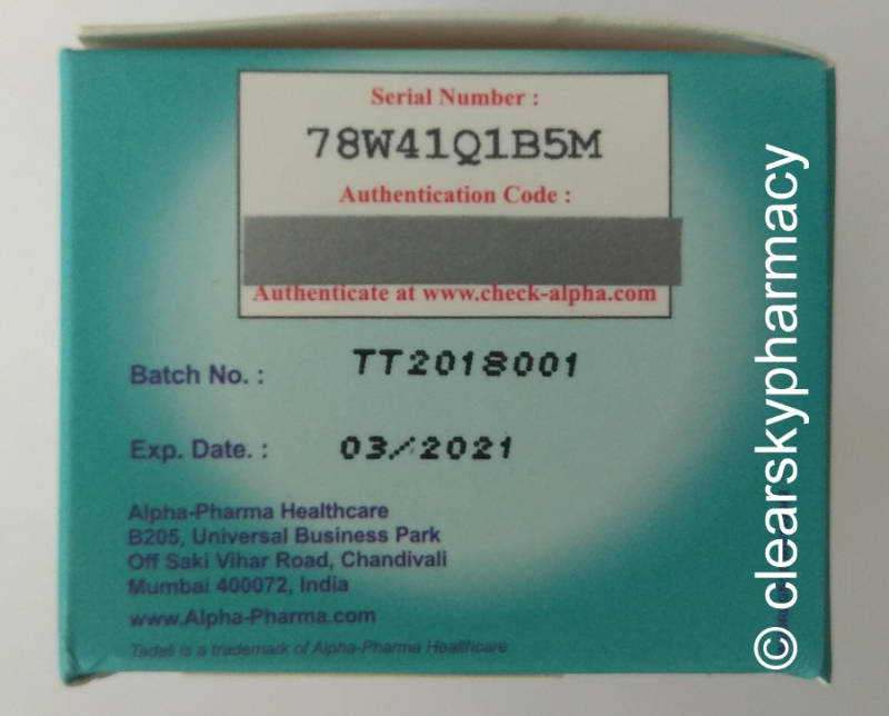 Generic Tadalafil 20 mg Tablets - Tadali - $0.50 per Pill - Buy Online